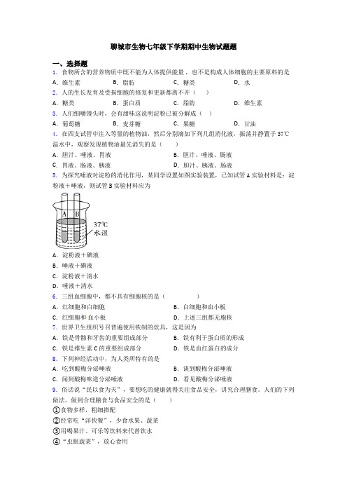 聊城市生物七年级下学期期中生物试题题