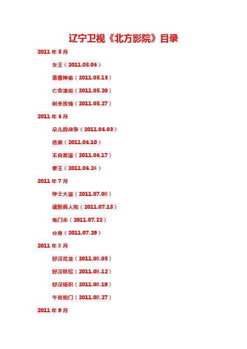 辽宁卫视《北方影院》目录