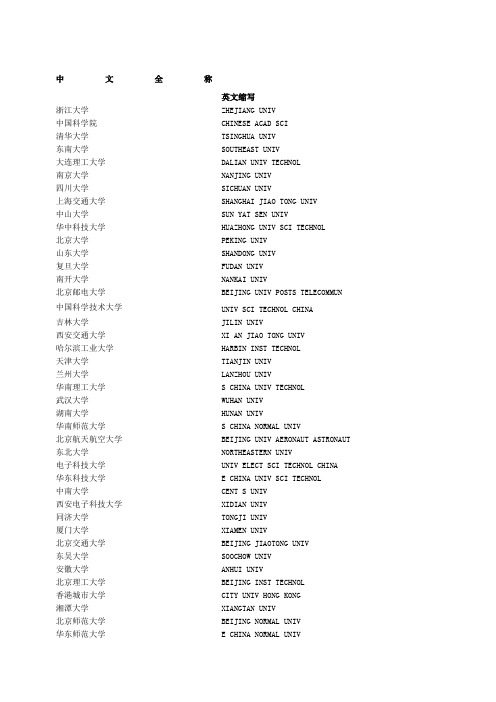 中外高校校名国内研究所中文全称和英文缩写对照
