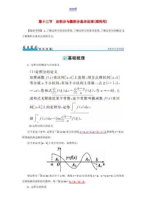 高考数学一轮总复习 第二章 函数、导数及其应用 第十三节 定积分与微积分基本定理(理科用)练习 理-