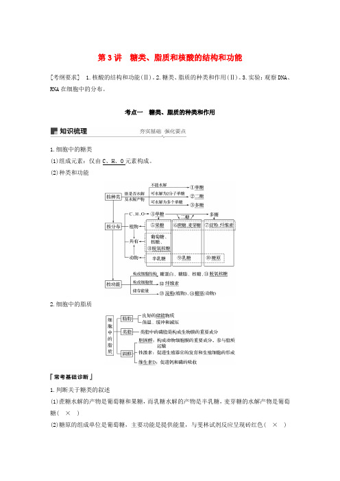 2019届高考生物一轮复习 第一单元 细胞的化学组成 第3讲 糖类、脂质和核酸的结构和功能备考一