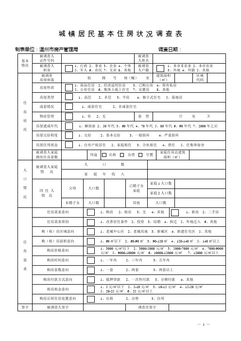 住房状况调查表