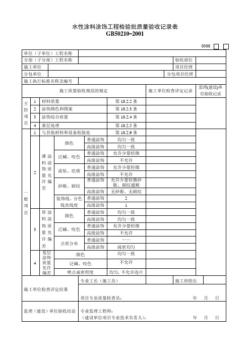 水性涂料涂饰工程检验批质量验收记录表.doc