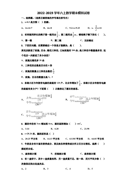 文山壮族苗族自治州麻栗坡县2022-2023学年六年级数学第一学期期末学业质量监测试题含解析