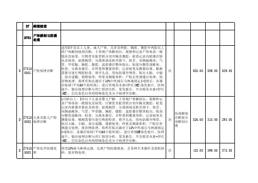 病理价格调整表