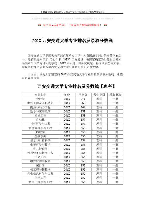 【2018最新】201X西安交通大学专业排名及录取分数线-word范文 (6页)