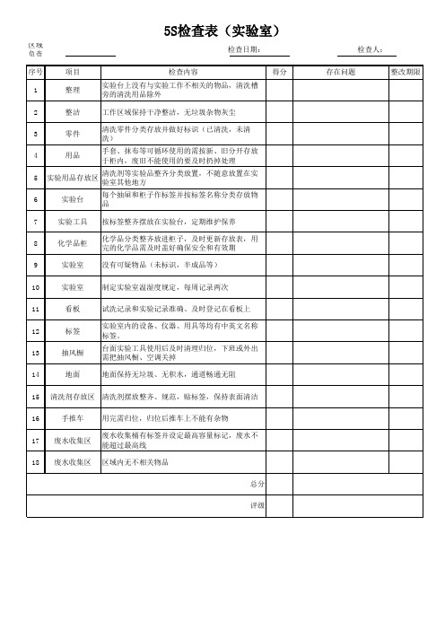 5S检查表(实验室)