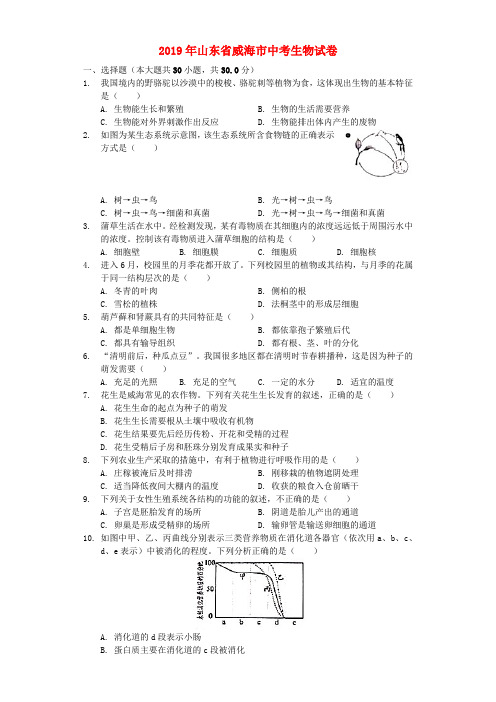 山东省威海市2019年中考生物真题试题Word版含解析