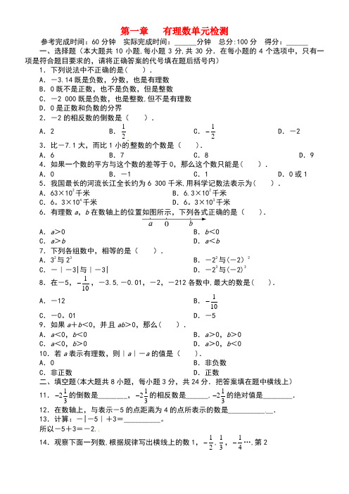 山东省诸城市桃林镇七年级数学上册第1章有理数单元综合测试题新人教版(new)