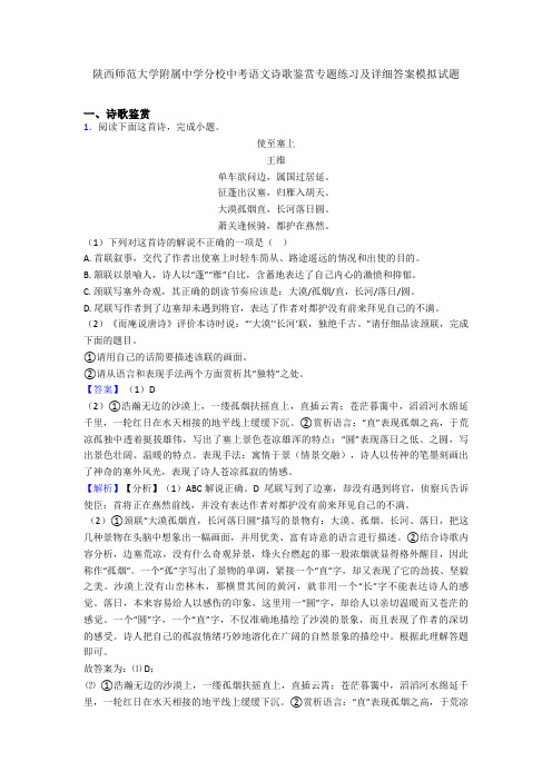 陕西师范大学附属中学分校中考语文诗歌鉴赏专题练习及详细答案模拟试题