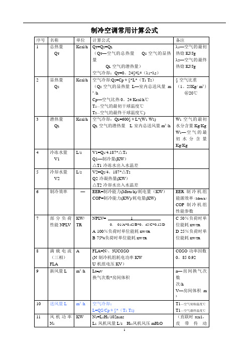 制冷空调常用计算公式含工程计算