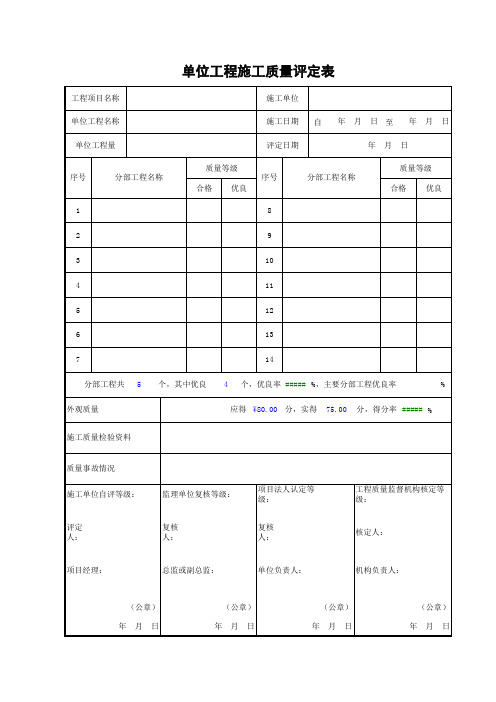 单位工程施工质量评定表