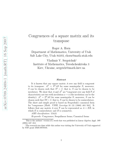 Congruences of a square matrix and its transpose