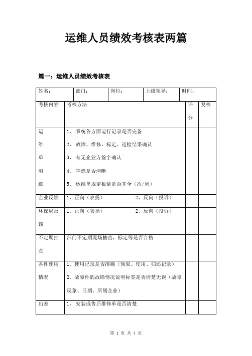 运维人员绩效考核表两篇