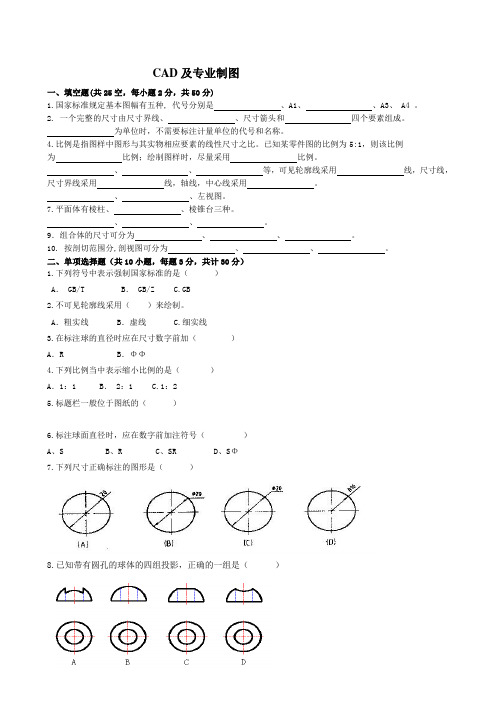 CAD及专业制图试卷及答案