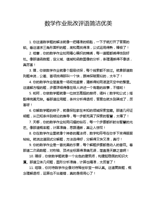 数学作业批改评语简洁优美