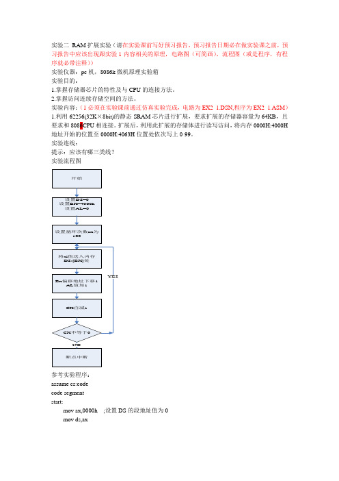 实验二 RAM扩展实验