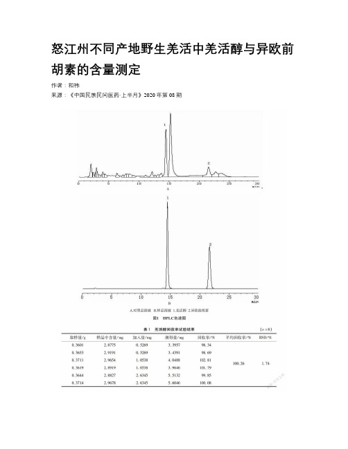 怒江州不同产地野生羌活中羌活醇与异欧前胡素的含量测定