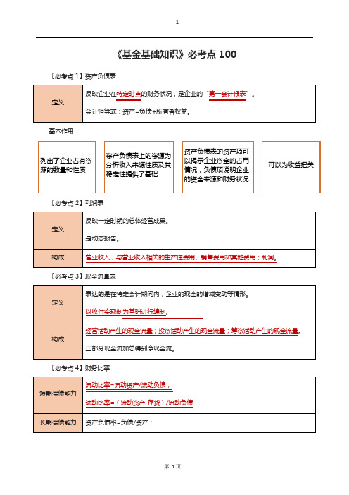 《基金基础知识》必考点汇总