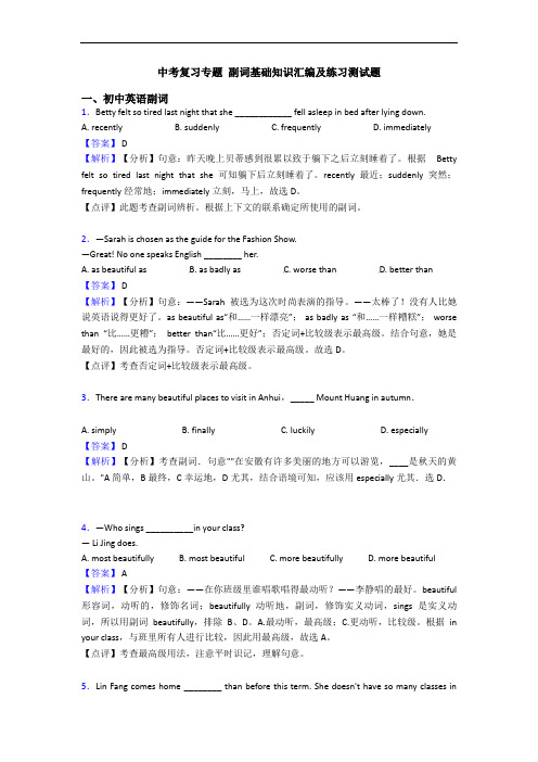 中考复习专题 副词基础知识汇编及练习测试题