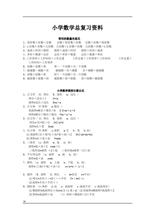 小学升初中数学重点知识点归纳(打印版)