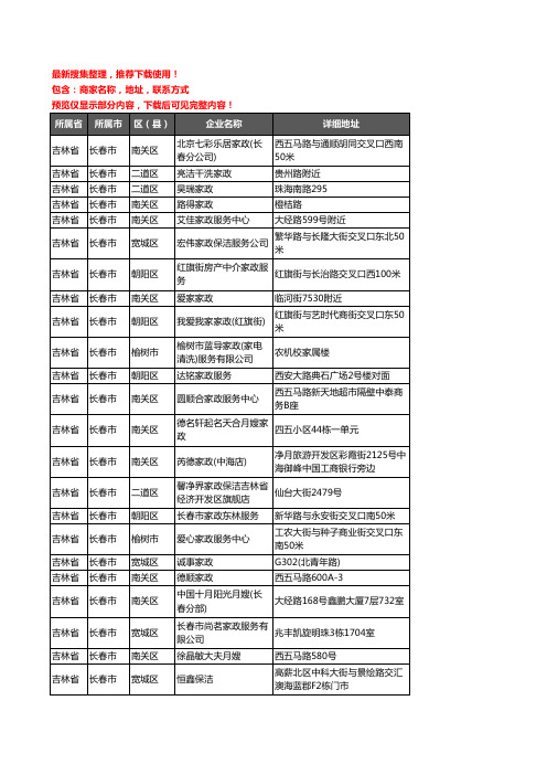 新版吉林省长春市家政企业公司商家户名录单联系方式地址大全260家