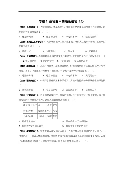 2019年中考生物真题专项汇编：专题3 生物圈中的绿色植物(2)