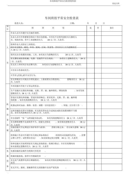 车间班组日常安全检查使用表