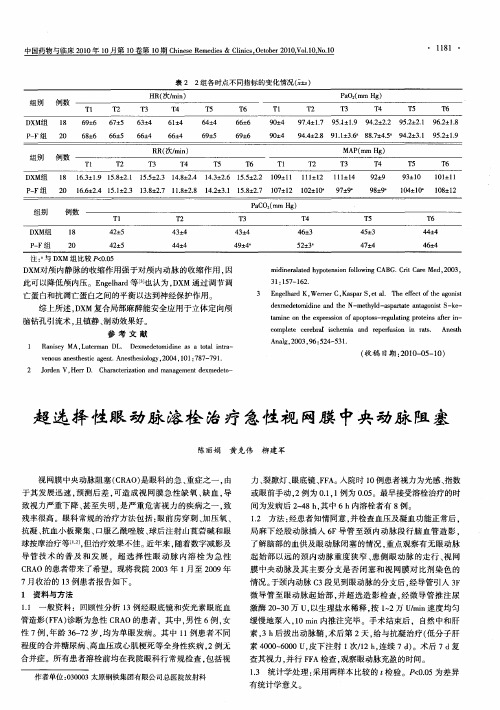 超选择性眼动脉溶栓治疗急性视网膜中央动脉阻塞