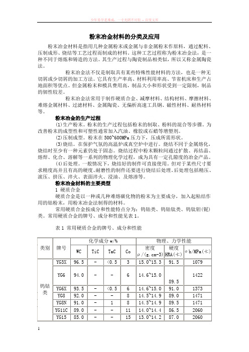 粉末冶金材料的分类及应用