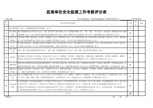 监理单位安全监理工作考核评分表.