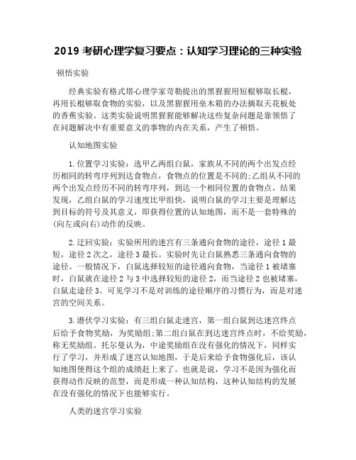 2019考研心理学复习要点：认知学习理论的三种实验