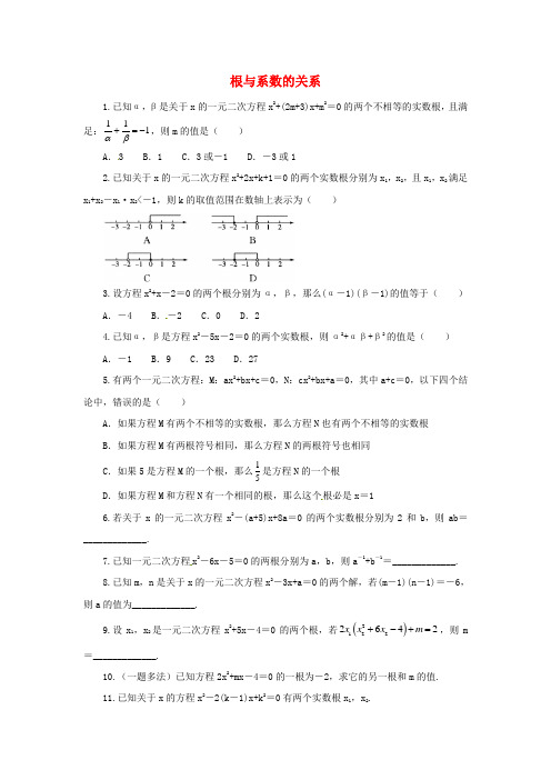 九年级数学上册 第22章 一元二次方程 22.2 一元二次方程的解法 22.2.5 一元二次方程根与系数的关系同步练习