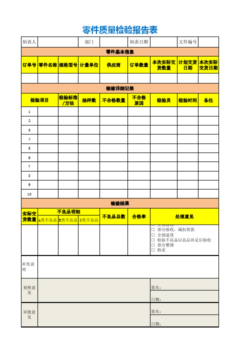 零件质量检验报告表