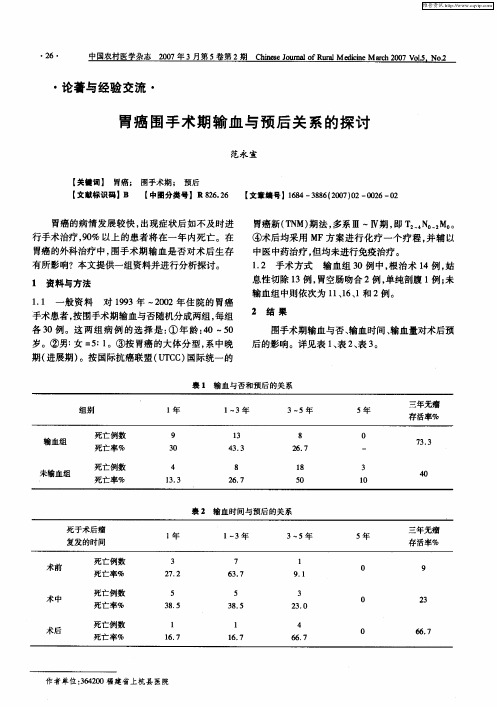 胃癌围手术期输血与预后关系的探讨