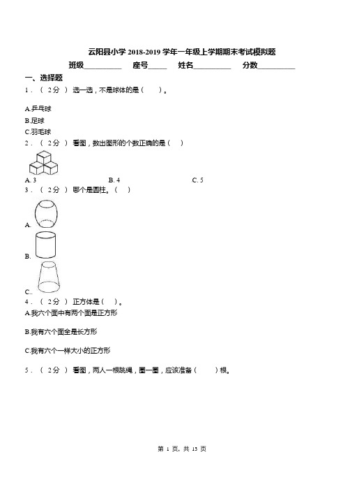 云阳县小学2018-2019学年一年级上学期期末考试模拟题