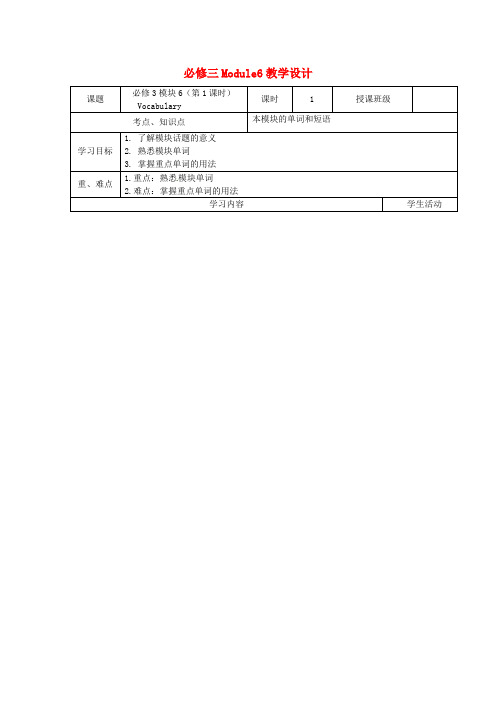 四川省宜宾市一中2015-2016学年高一英语下学期第14周教学设计(Module6,必修3)