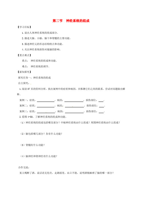 七年级生物下册 第四单元 第六章 第二节 神经系统的组成学案 (新版)新人教版