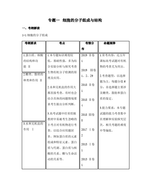 生物高考二轮复习 专题一 细胞的分子组成与结构