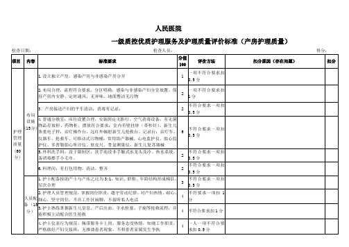 一级质控产房护理质量评价标准