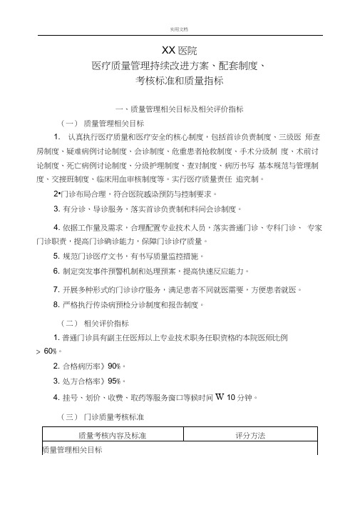 医疗高质量管理系统持续改进方案设计、配套规章制度、考核实用标准和高质量指标