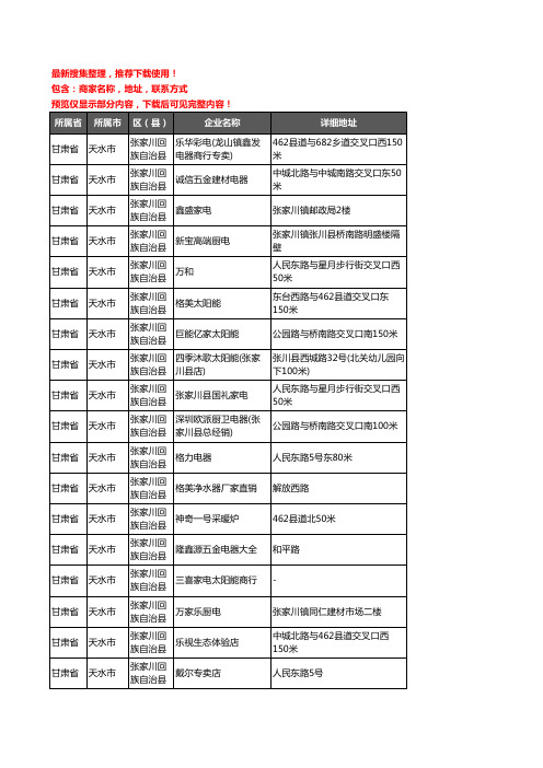 新版甘肃省天水市张家川回族自治县家用电器企业公司商家户名录单联系方式地址大全51家