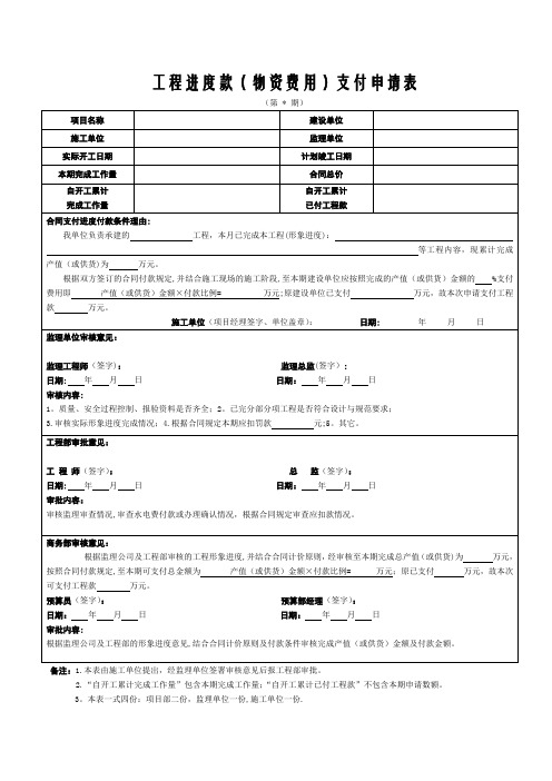 工程进度款支付申请表(施工单位填写)【范本模板】