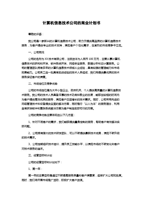 计算机信息技术公司的商业计划书