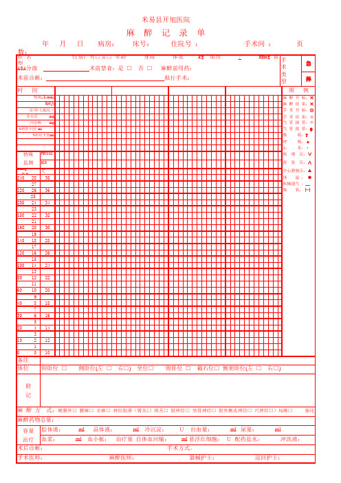 麻醉记录单