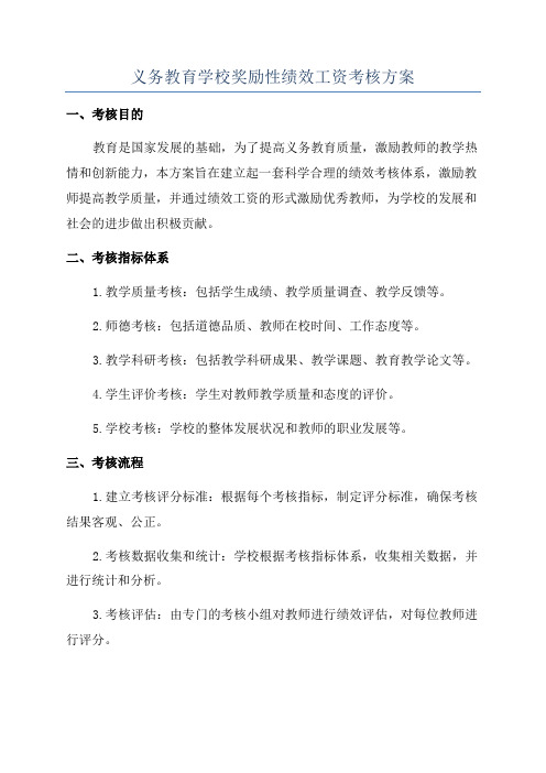 义务教育学校奖励性绩效工资考核方案