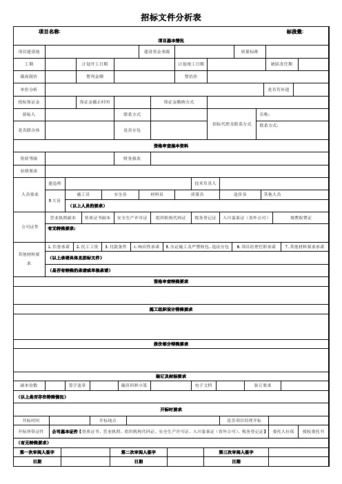 招标文件项目分析表