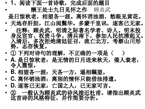 北京2020高考语文经典总复习 诗歌赏析风格炼字