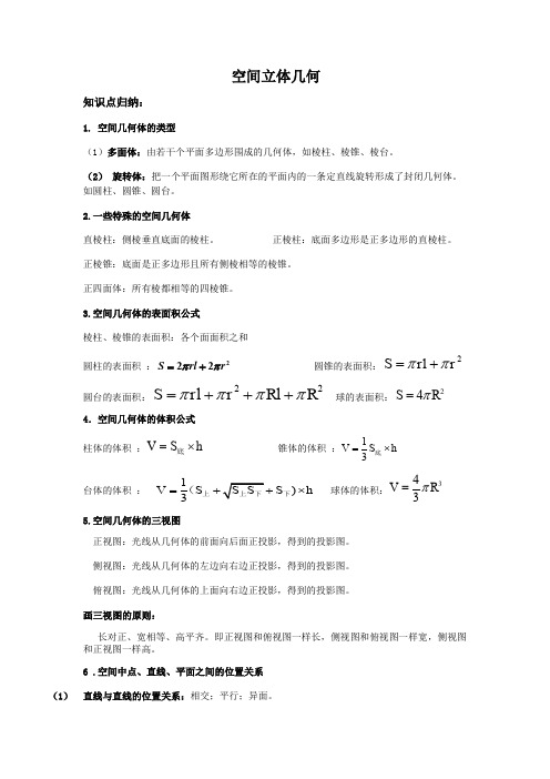 空间立体几何高考知识点总结及经典题目