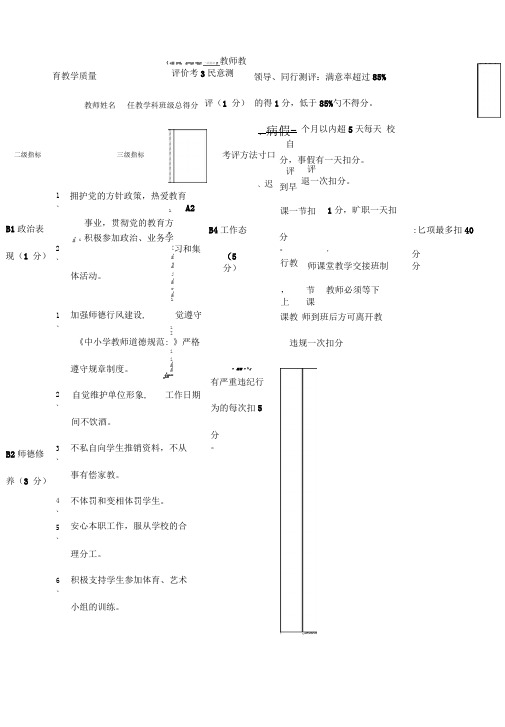 教师教育教学质量评价考核表